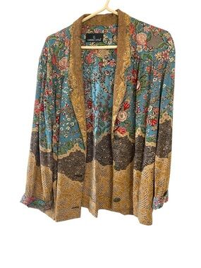 Carole Little Vintage Teal & Mustard Floral Jacket, Top & Trouser, Lightweight
